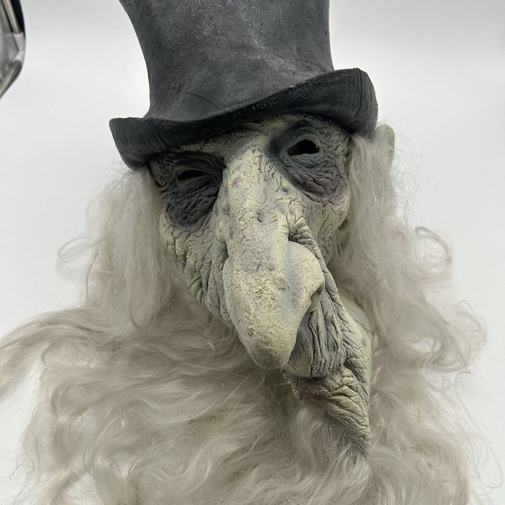 Vintage 2008 Paper Magic Group Creepy Witch Halloween Prop Mask Top Hat